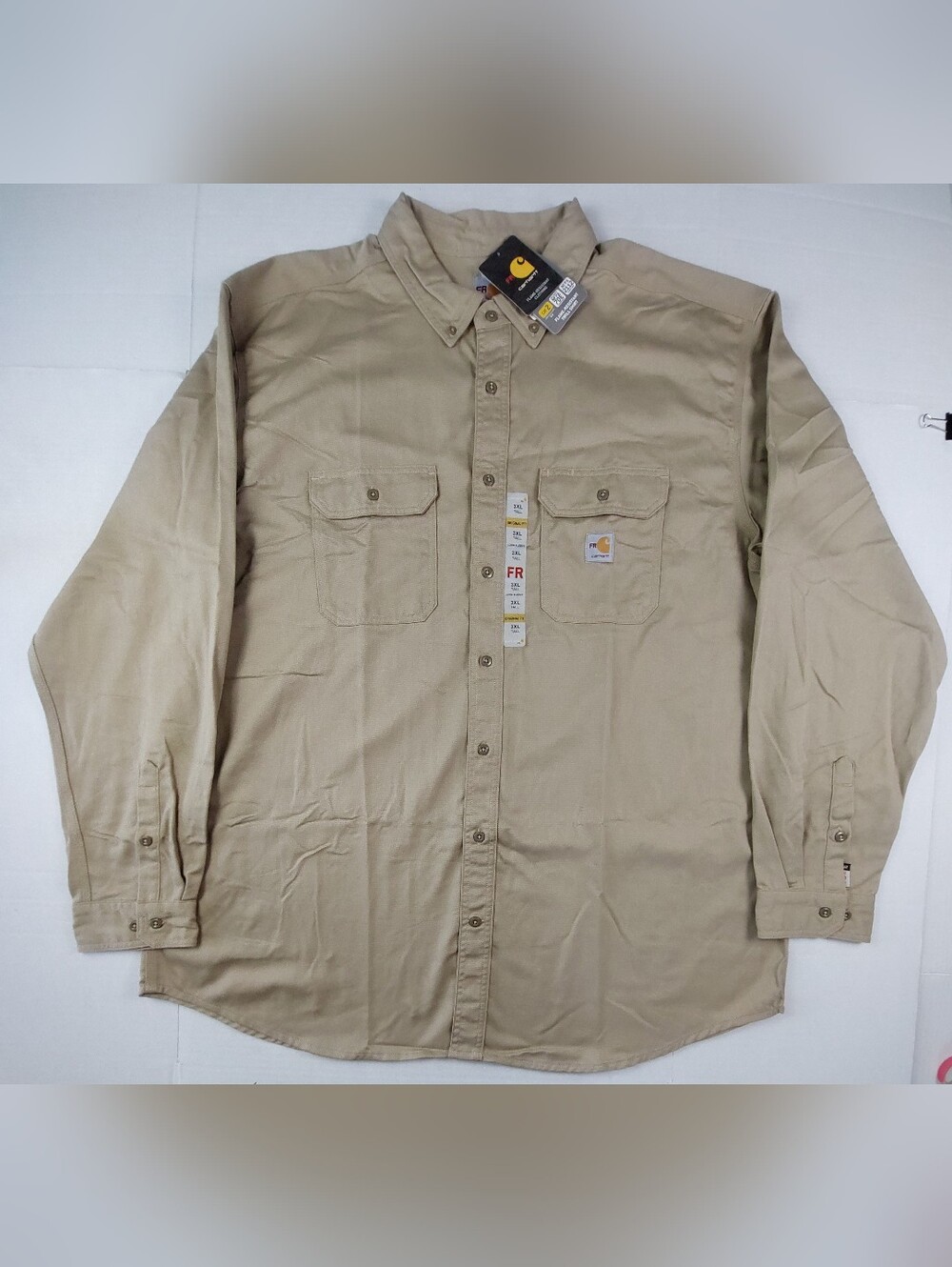 Carhartt FR Cat 2 Twill Shirt Original Fit Mens Size 3XL Tall Khaki FRS160 NWT